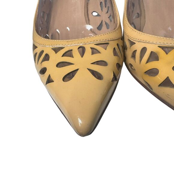 Kate Spade Heels Sandals Women 7B Jacey Shoes Nude Brown Patent Laser Slingback - Picture 5 of 16